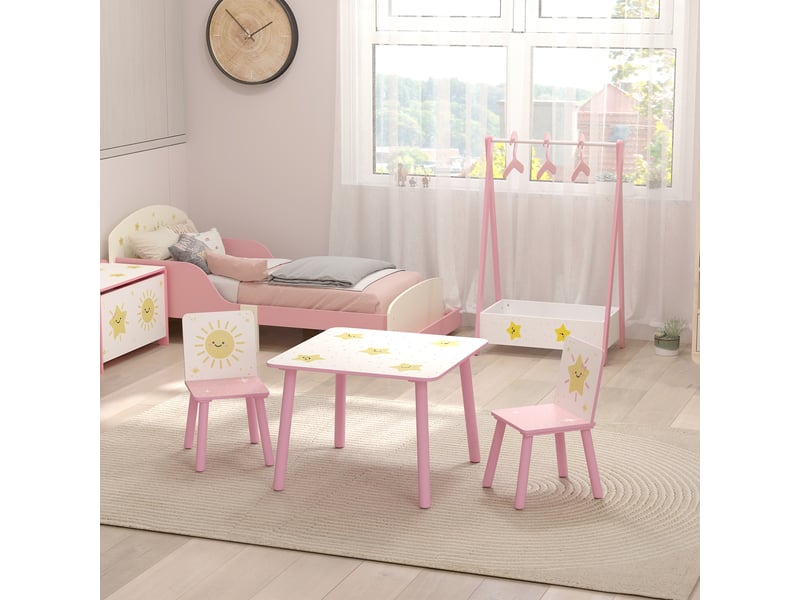  Table enfant avec chaise, ensemble table et 2 chaises enfant en bois, motifs d'étoile, 60 x 60 x 44 cm, rose  - Conforama C
