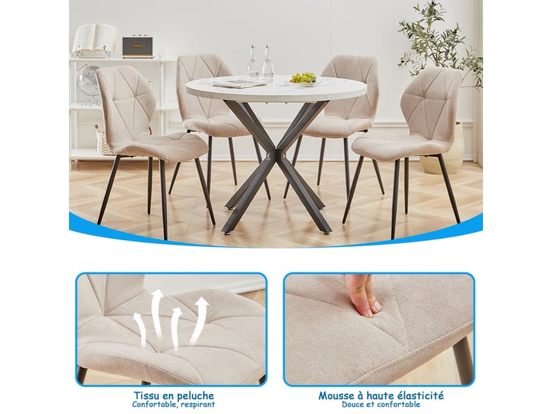  Lot de 4 chaises - chaise de salle à manger vintage en forme de diamant - chaise en lin - pieds en métal(beige) Grand-house - Conforama D