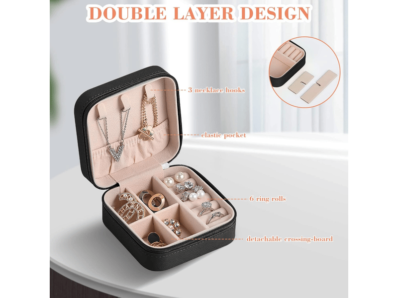 Boîte à bijoux portable, boîte de rangement, boîte d'emballage pour bagues, colliers et bracelets, boîte à bijoux, noire - Conforama C