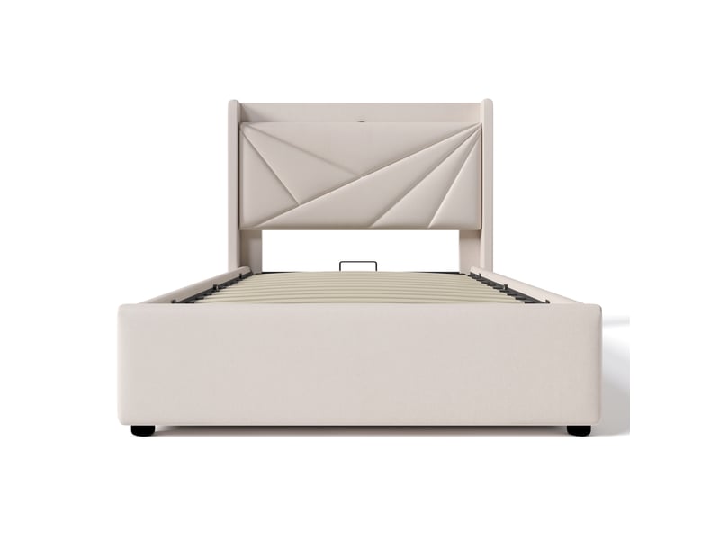 Lit coffre avec chevet géométrique 90 × 200 cm, beige IKSETERA TRADING LTD - Conforama W