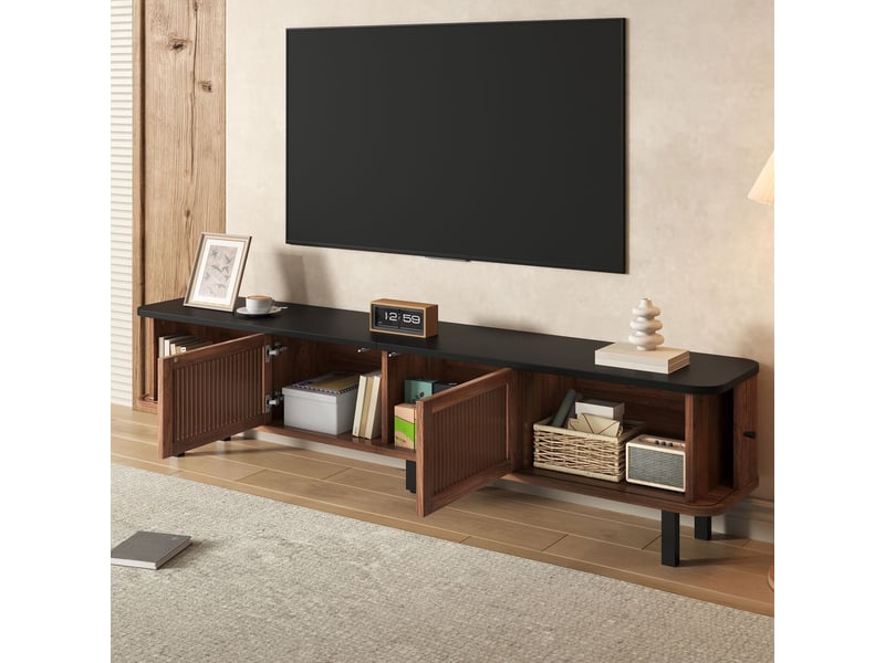 Meuble tv 190 x 35 x 45 cm meuble bas deux portes coulissantes deux portes grillagées panneau tv design moderne - Conforama B