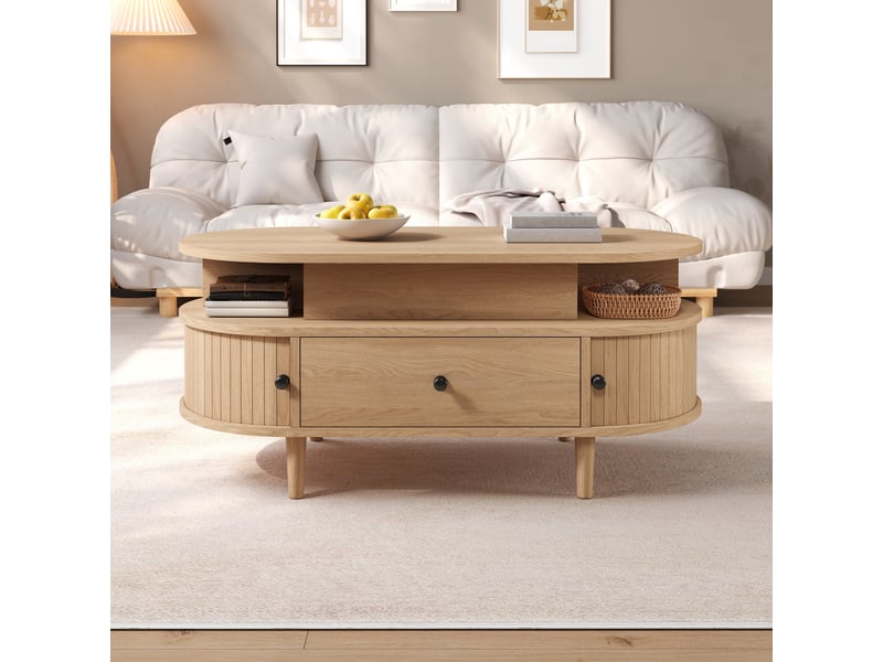 Table basse - 105x50x46.5cm - table de salon relevable multifonctionnelle avec plateau hydraulique et rangement - bois naturel  - Conforama D