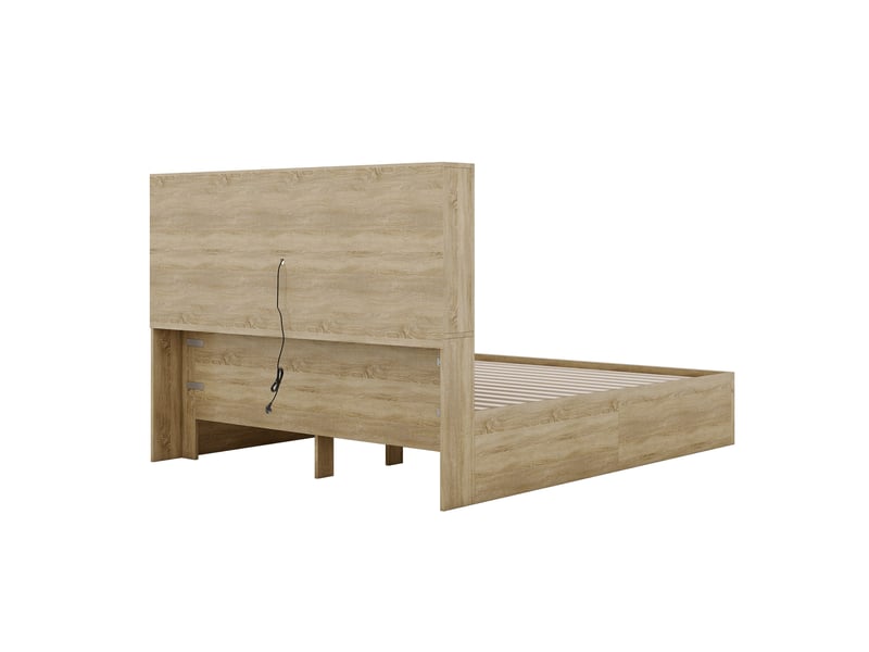  Lit double avec rangement - 160x200 cm - tête de lit avec 6 étagères - port usb - 2 tiroirs  - Conforama W