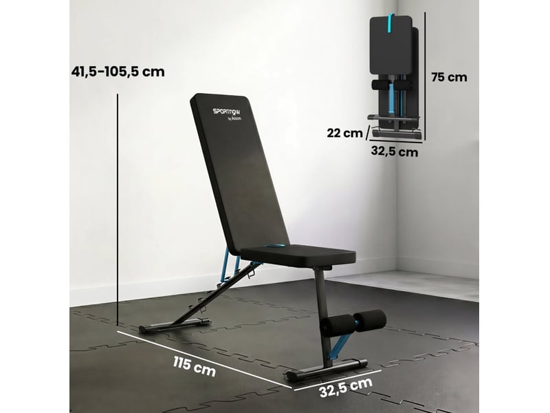  Banc de musculation réglable 115 x 32,5 cm – noir – dossier 7 positions, extension jambes pliable  - Conforama C