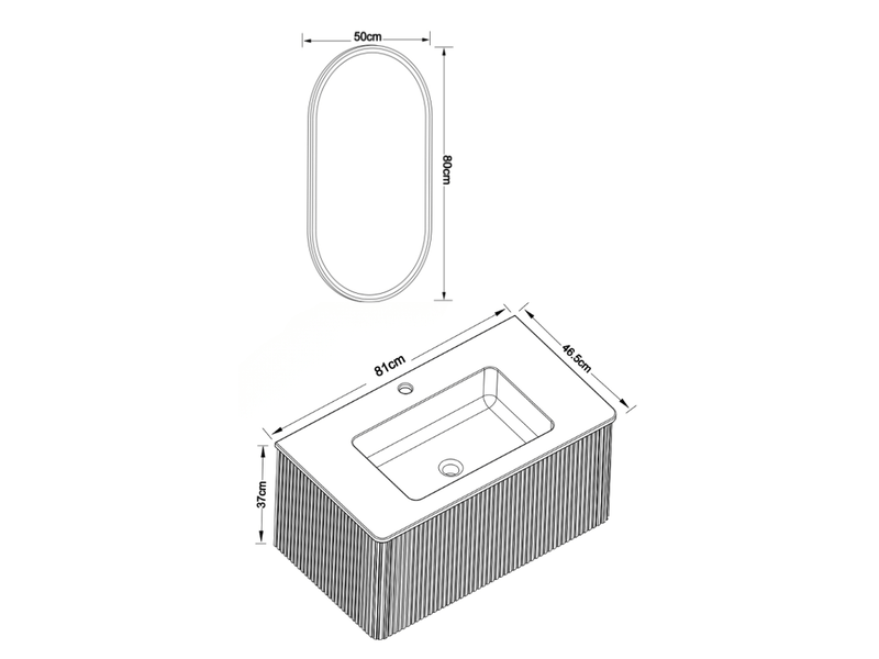  Ensemble meuble de salle de bain 80 cm avec vasque, miroir led 50x80 cm, blanc  - Conforama E