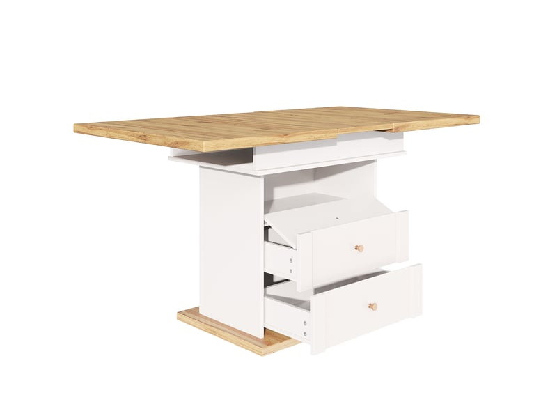  Table à manger extensible 110-140x80 cm avec meuble de rangement intégré, table gain de place pour 4 à 6 personnes  - Conforama A