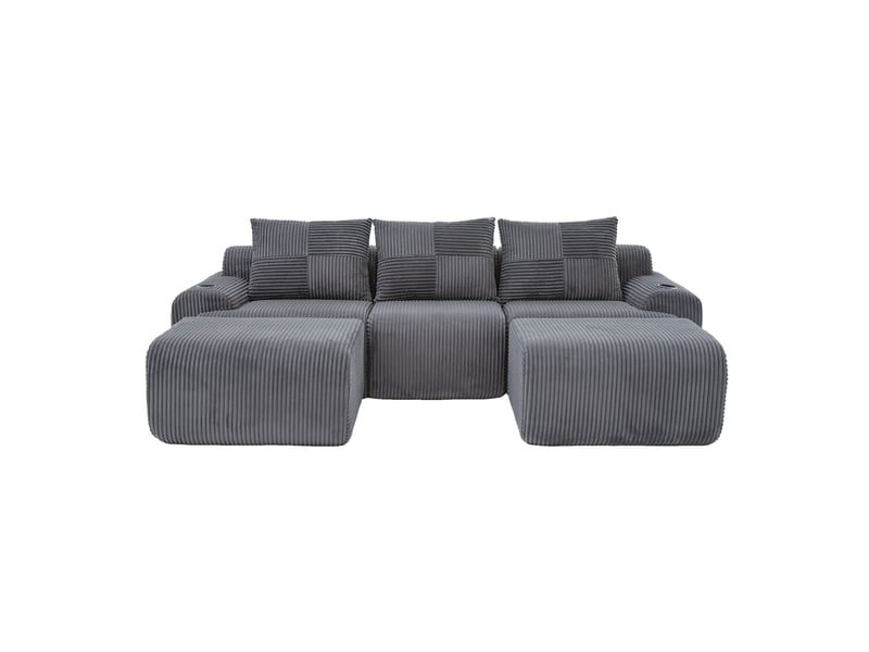  Canapé droit en velours côtelé gris foncé, 3 places, 268 cm, modulable W2845S00258 - Conforama A