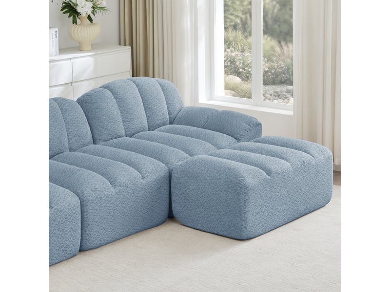 Canapé d’angle coquille 3 places avec pouf bleu – 288 x 165 x 79 cm Fay Lum - Conforama W