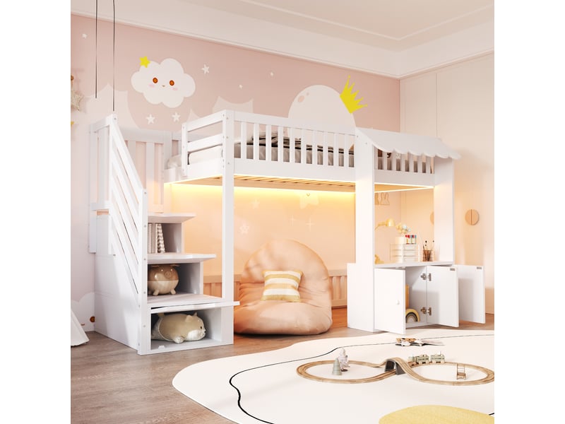 Lit superposé en bois massif et mdf blanc 90 x 200 cm - Conforama B
