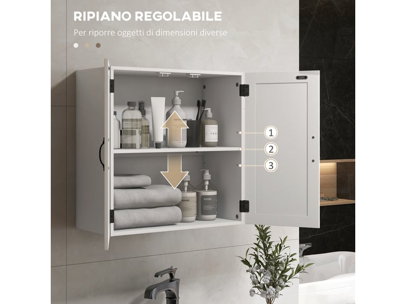  Armoire murale de salle de bains en bois blanc, style campagne, étagère réglable, 60 x 30 x 60 cm  - Conforama R