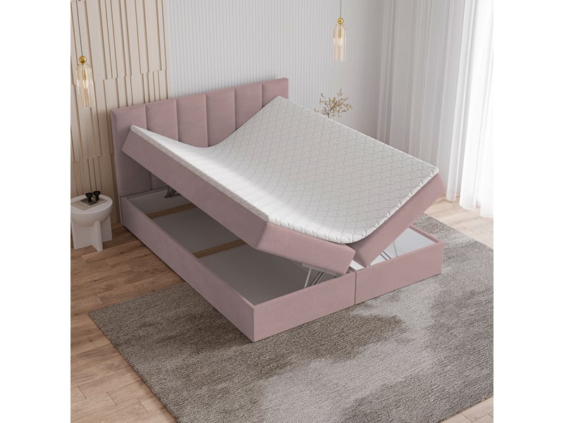  Boxspring meril 200x200 cm, lit complet avec matelas, rose  - Conforama C