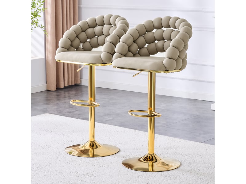 Lot de 2 tabourets de bar 45x52x112 cm gris et doré, structure en métal et velours, hauteur réglable  - Conforama E