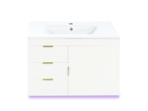 Meuble sous vasque suspendu 76x46x51 cm blanc avec vasque céramique et led