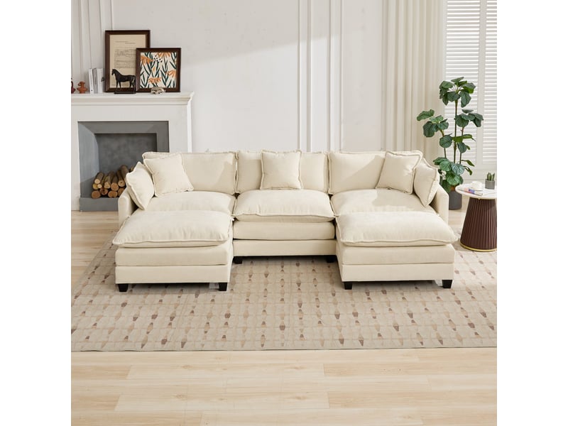  Canapé droit modulable 3 places 289 × 75 × 84 cm en chenille beige, coussins rembourrés IKSETERA TRADING LTD - Conforama D