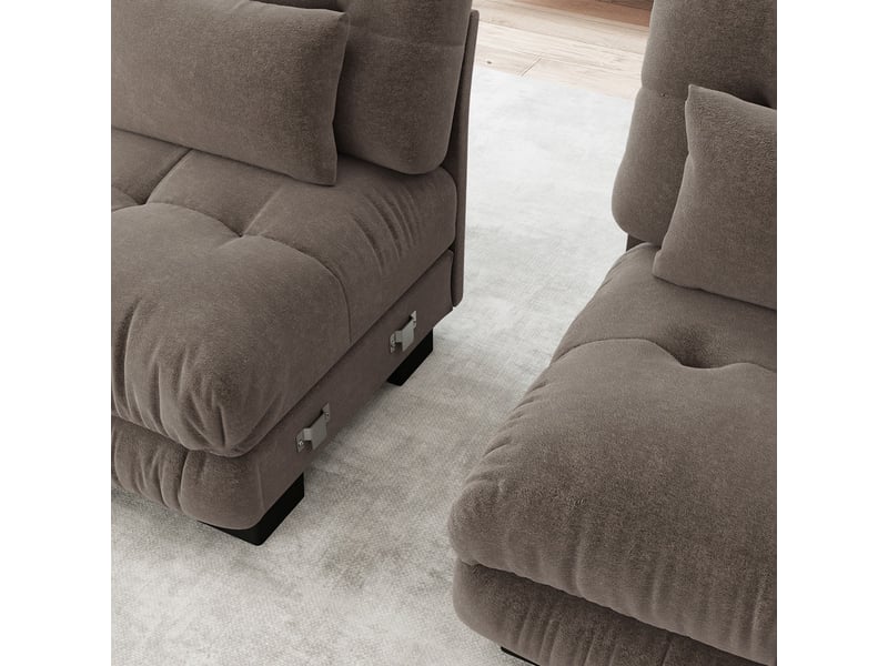  Canapé droit modulable 3 places avec assise profonde et convertible en chenille, 313x77x81cm, marron  - Conforama E