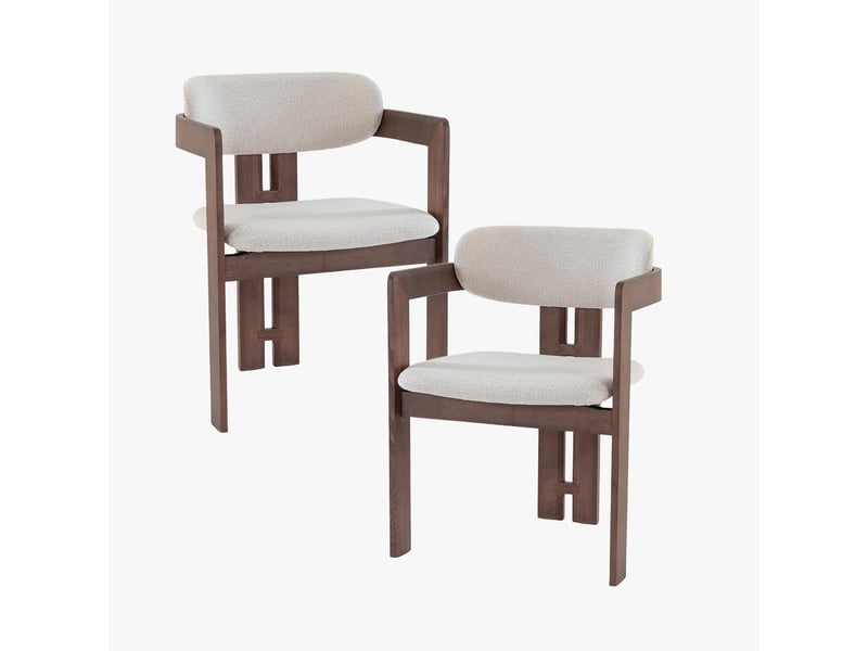 Lot de 2 chaises de repas en tissu beige pieds en chêne massif foncé - Conforama A