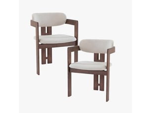 Lot de 2 chaises de repas en tissu beige pieds en chêne massif foncé