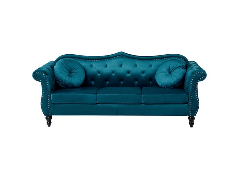 Ensemble de salon 5 places skien velours bleu paon  - Conforama E