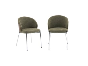 Lot de 2 chaises bois de peuplier teinté noyer. Acier chromé et tissu texturé kaki - paul