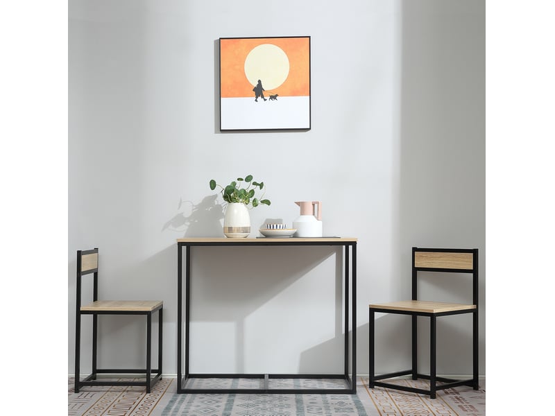  Ensemble table et 2 chaises 90x47x76 cm en métal et panneau de particules chêne  - Conforama B
