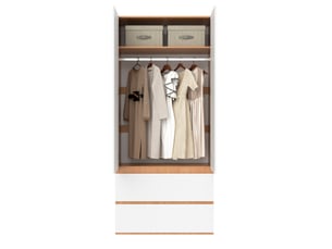 Porte armoire 90x50x200 cm avec 1 barre de penderie, 2 tiroirs et 2 portes, mdf et panneau de particules, blanc