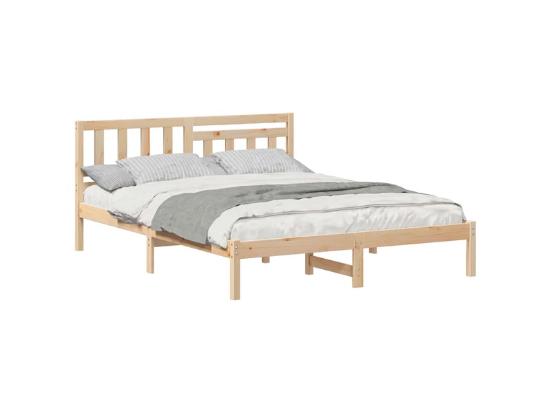  Lit double- lit adulte -  cadre de lit avec tête de lit marron 150 x 200 cm pin massif  - Conforama A
