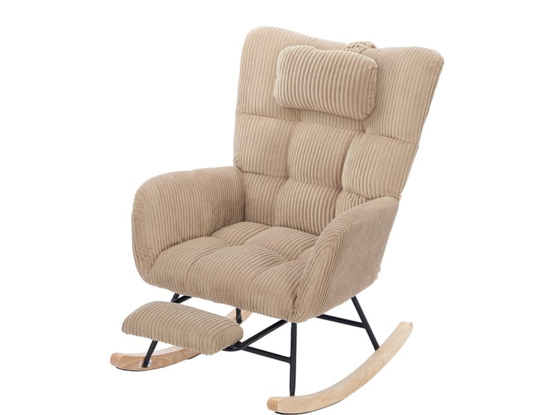  Fauteuil à bascule relax - 102x65x92 cm - avec repose-pieds invisible coussin cervical velours côtelé - marron  - Conforama A