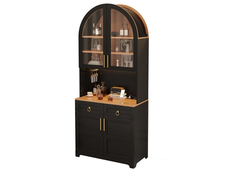 Buffet haut avec led, prises usb et rangement 80x40x180 cm noir - Conforama A