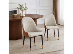 Chaises de salle à manger lot de 2 dossier éclair  - assise épaisse, simili cuir - marron et noir, gris chaud