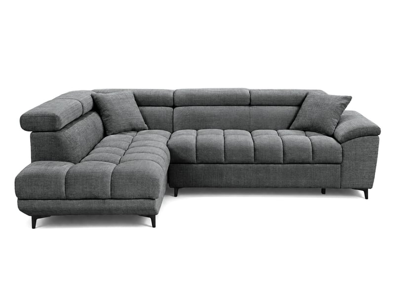  Camille - canapé d'angle gauche 5 places convertible avec têtières et coffre en velours texturé - best mobilier - gris anthracite CAMILLE - Conforama A