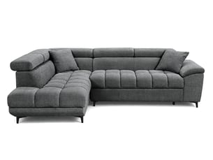 Canapé d'angle gauche convertible BESTMOBILIER CAMILLE 5 places Velours gris avec coffre de rangement