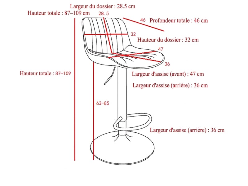  Lot de 4 tabourets de bar en velours bleu, chaises pivotantes à 360° avec hauteur réglable, style moderne pour salle à manger  - Conforama C