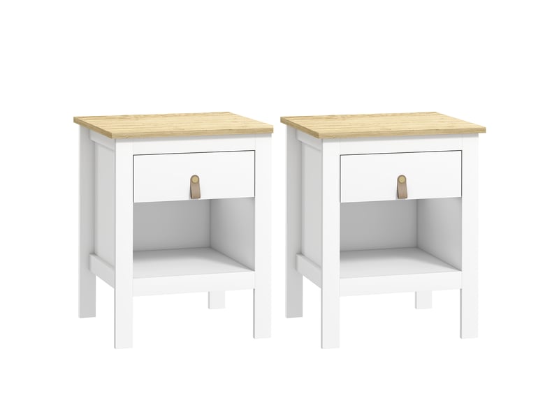  Lot de 2 tables de chevet avec tiroir et compartiment ouvert, 45 x 40 x 55 cm, blanc  - Conforama B