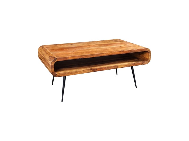 Table basse retrova 90 cm en bois de sheesham verni avec pieds métal noir et niche ouverte - Conforama A