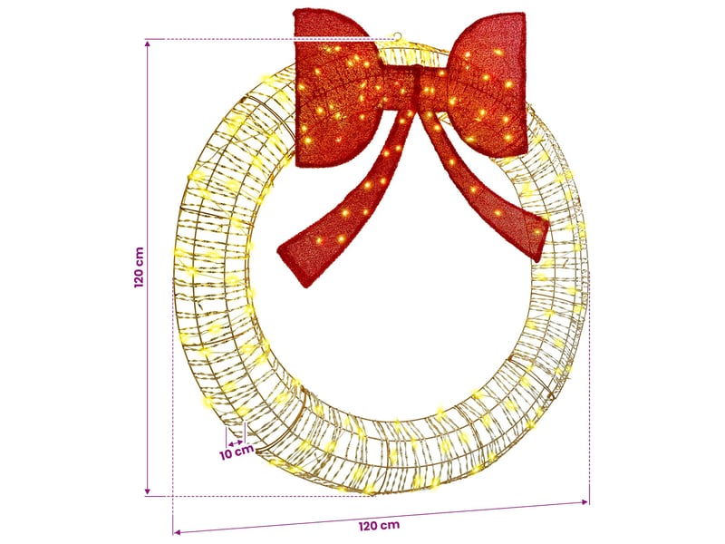 Couronne de noël, décoration de noël blanc chaud 120 x 120 x 10 cm pet 150 led cf61763 - Conforama E