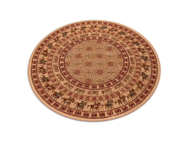  Tapis en laine kashqai 4301 100 cercle oriental, ethnique, couleur saumon   bordeaux cercle 120 cm  - Conforama A