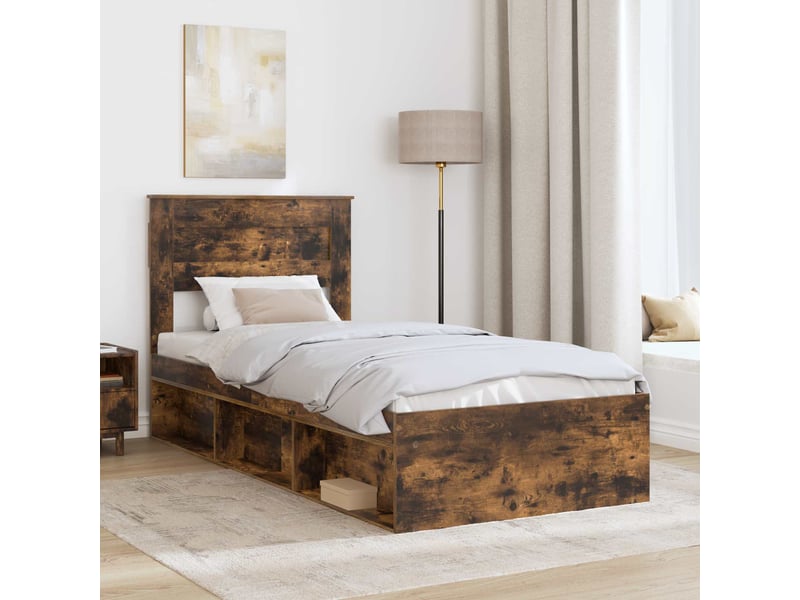  Lit simple- lit adulte -  cadre de lit uni chêne fumé 100 x 200 cm bois de pin massif  - Conforama B