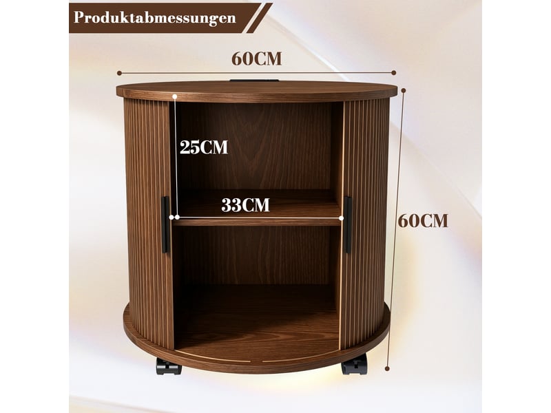  Table de nuit cylindrique - station de charge intégrée (prise + 2 usb) - porte coulissante silencieuse 60x60x60cm - Conforama E