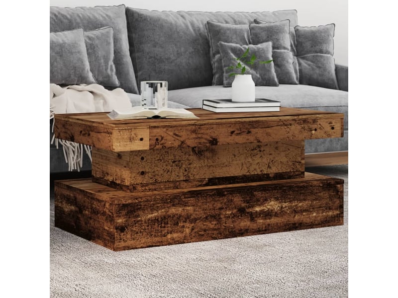  Table basse | table d'appoint salon avec lumières led vieux bois 90x50x40 cm  - Conforama B