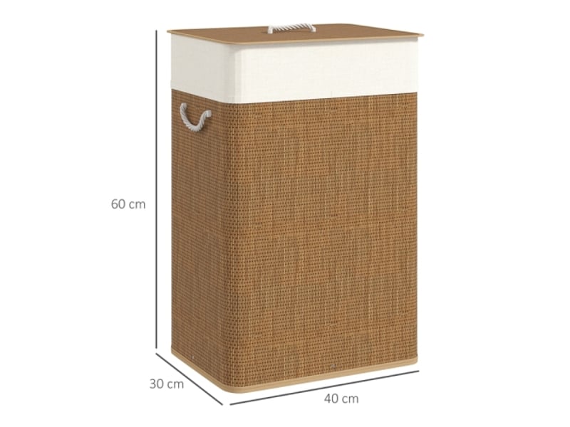 Panier à linge en bambou 72 l avec couvercle, sac amovible, poignées en corde, marron - Conforama D