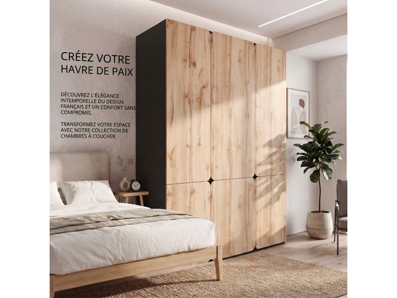  Armoire blanche 5 portes 135x48x200 cm avec led et 3 tiroirs  - Conforama B