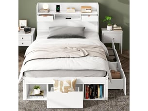 Lit avec rangement 90x190 cm coloris blanc