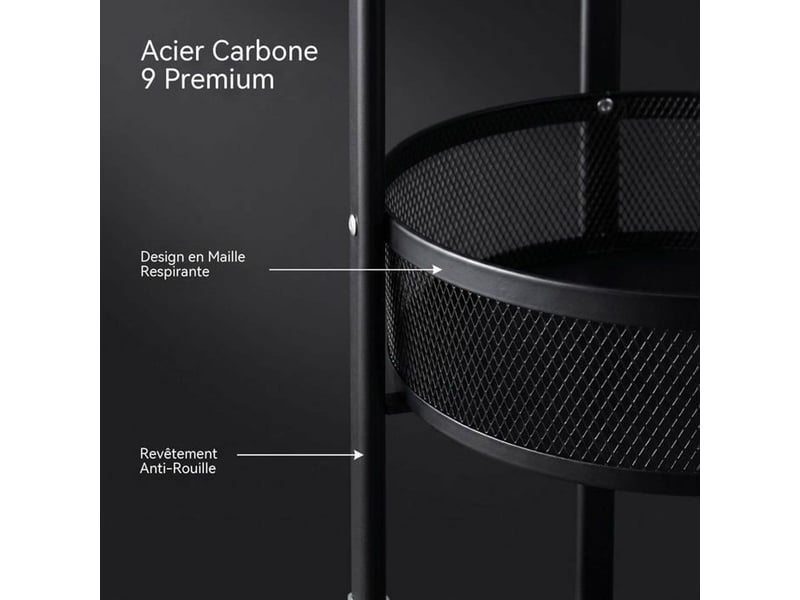  Chariot de rangement mobile rond 3 niveaux pliable noir mesh 360°  - Conforama D