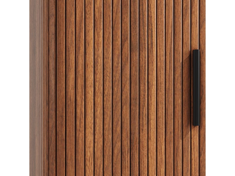  Buffet de cuisine haut avec porte coulissante, meuble rangement 160x40x110 cm, design rainuré, bois massif et mdf, marron foncé  - Conforama R
