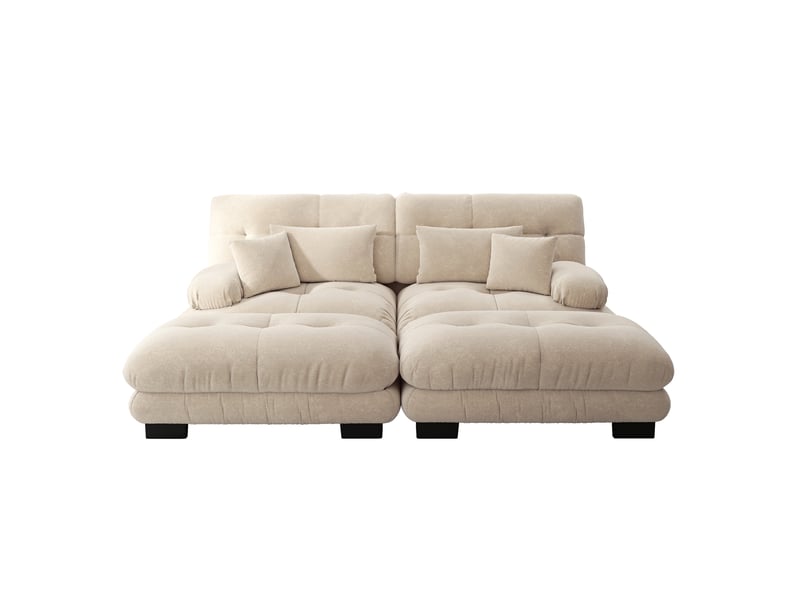  Canapé d'angle, canapé 2 places – coussins inclus, larges accoudoirs, en chenille, marron clair, style cloud  - Conforama D