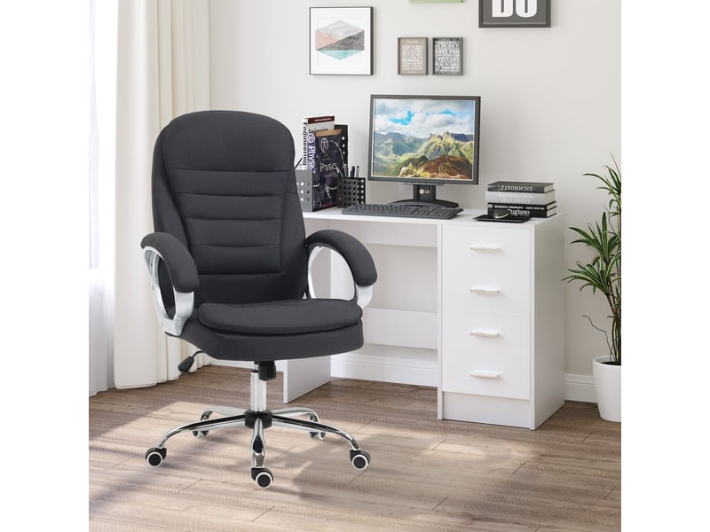  Fauteuil de bureau ergonomique noir lin 64x75x111-121cm, réglable en hauteur, avec fonction bascule 921-170BK - Conforama E