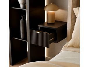 Table de chevet suspendue noire – étroite 25 cm, façade cannelée, pour petite chambre