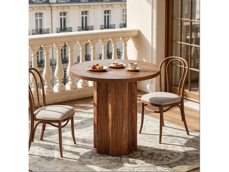  Table de salle à manger pour 2 à 4 personnes avec plateau rond et base centrale en mdf marron 80 × 80 × 75,5 cm  - Conforama E