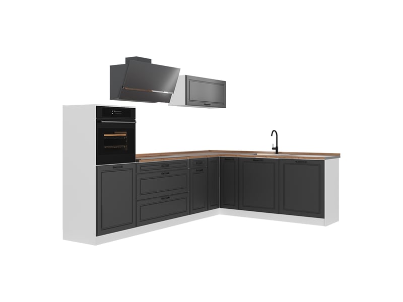  Vicco cuisine en angle, anthracite campagneblanc, 287 x cm plan de travail chêne doré  - Conforama A