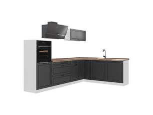 Vicco cuisine en angle, anthracite campagneblanc, 287 x cm plan de travail chêne doré